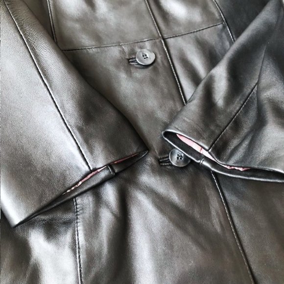 Black DANIER Leather Mid-Length Button-Front Coat / Jacket with Liner Vest XS - Picture 6 of 16